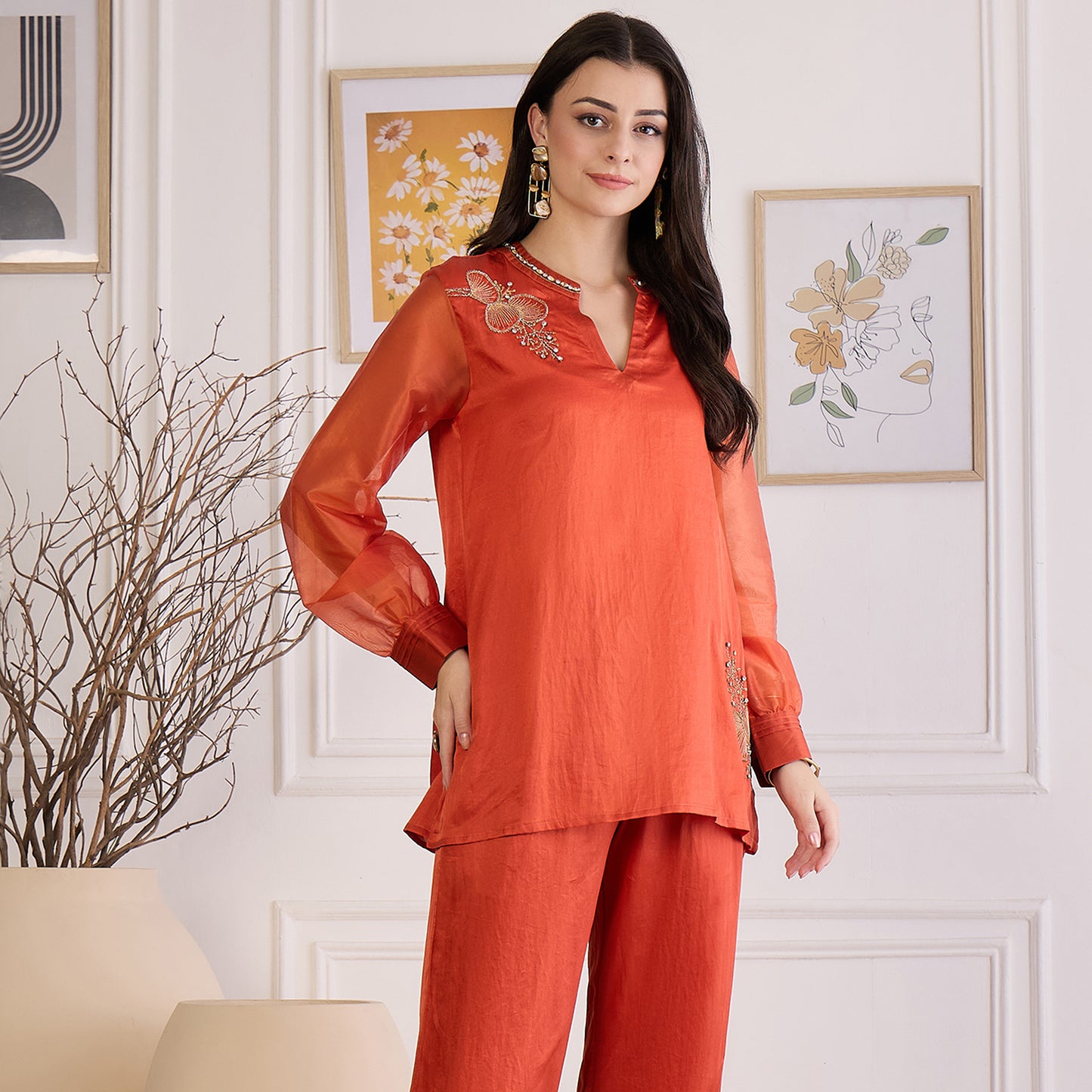 Cinnamon Leaf Hand Embroidered Top