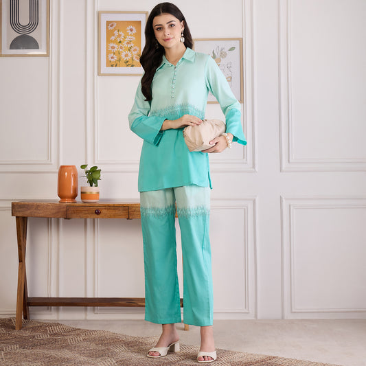 Jelly Mint Dual-Tone Hand Embroidered Top