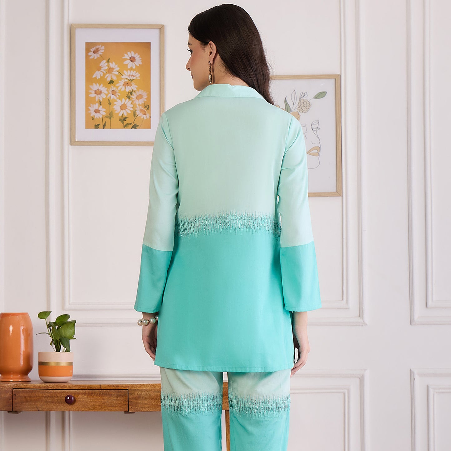Jelly Mint Dual-Tone Hand Embroidered Top