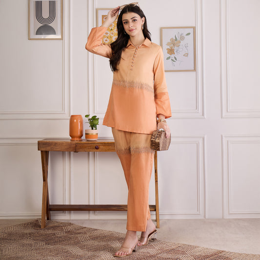 Melon Dual-Tone Hand Embroidered Top