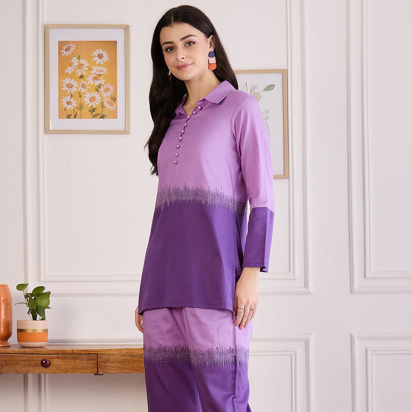 Twilight Purple Dual-Tone Hand Embroidered Top