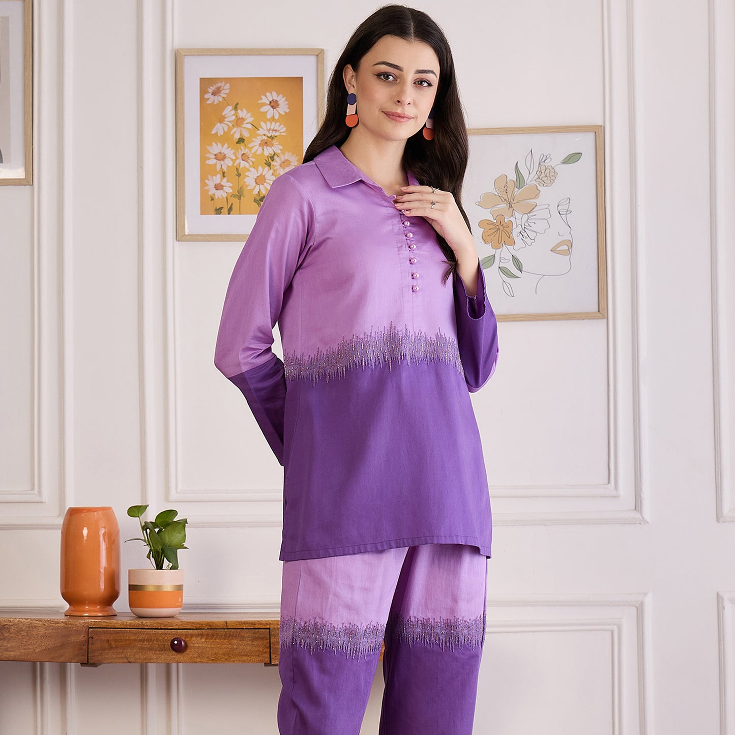 Twilight Purple Dual-Tone Hand Embroidered Top