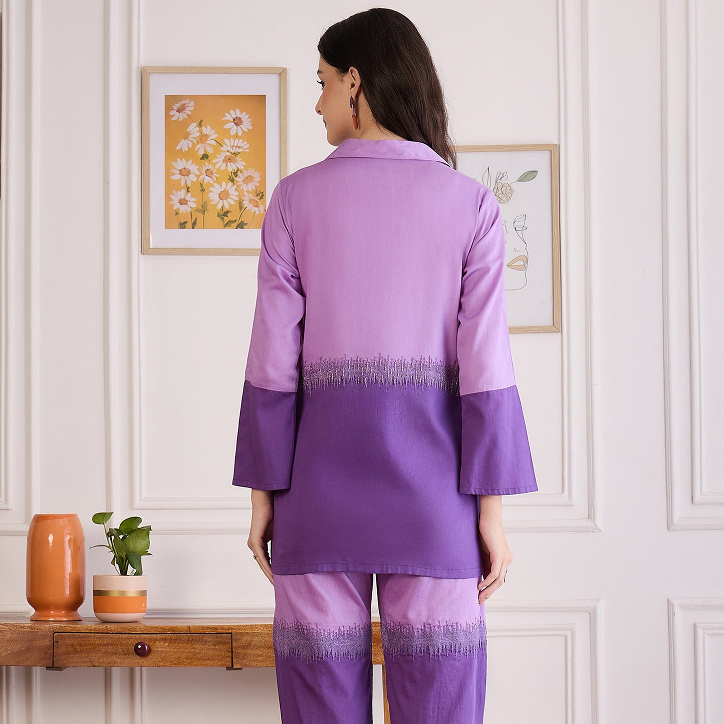 Twilight Purple Dual-Tone Hand Embroidered Top