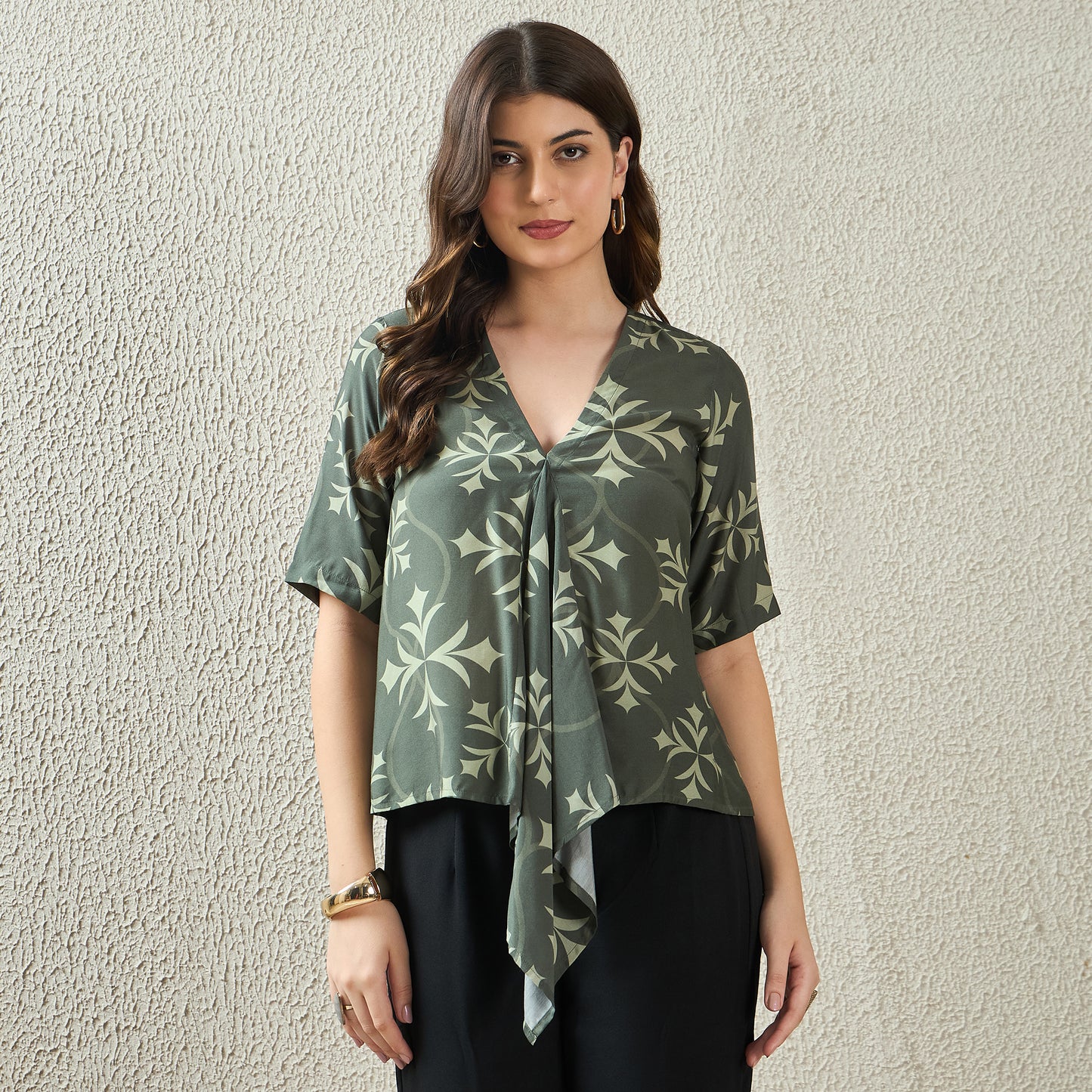 Green Star Print Drop Panel Top