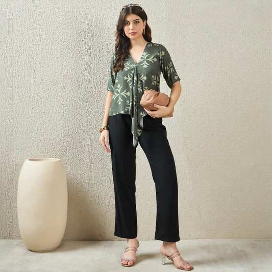 Green Star Print Drop Panel Top