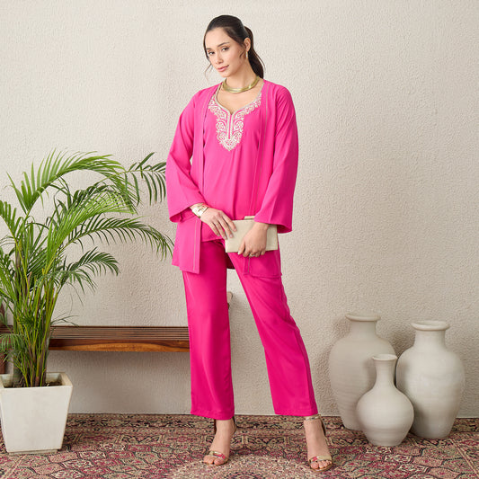 Pink Yoke Embroidered Top