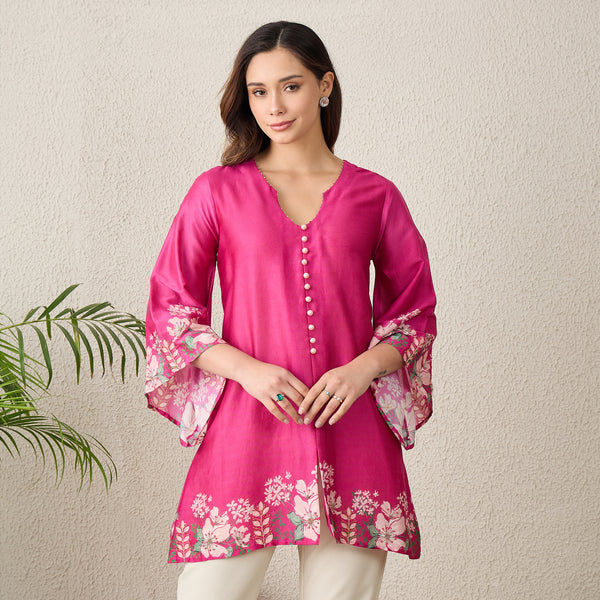 Pink Floral Print Top for Women – Embroidered | First Resort by Ramola Bachchan