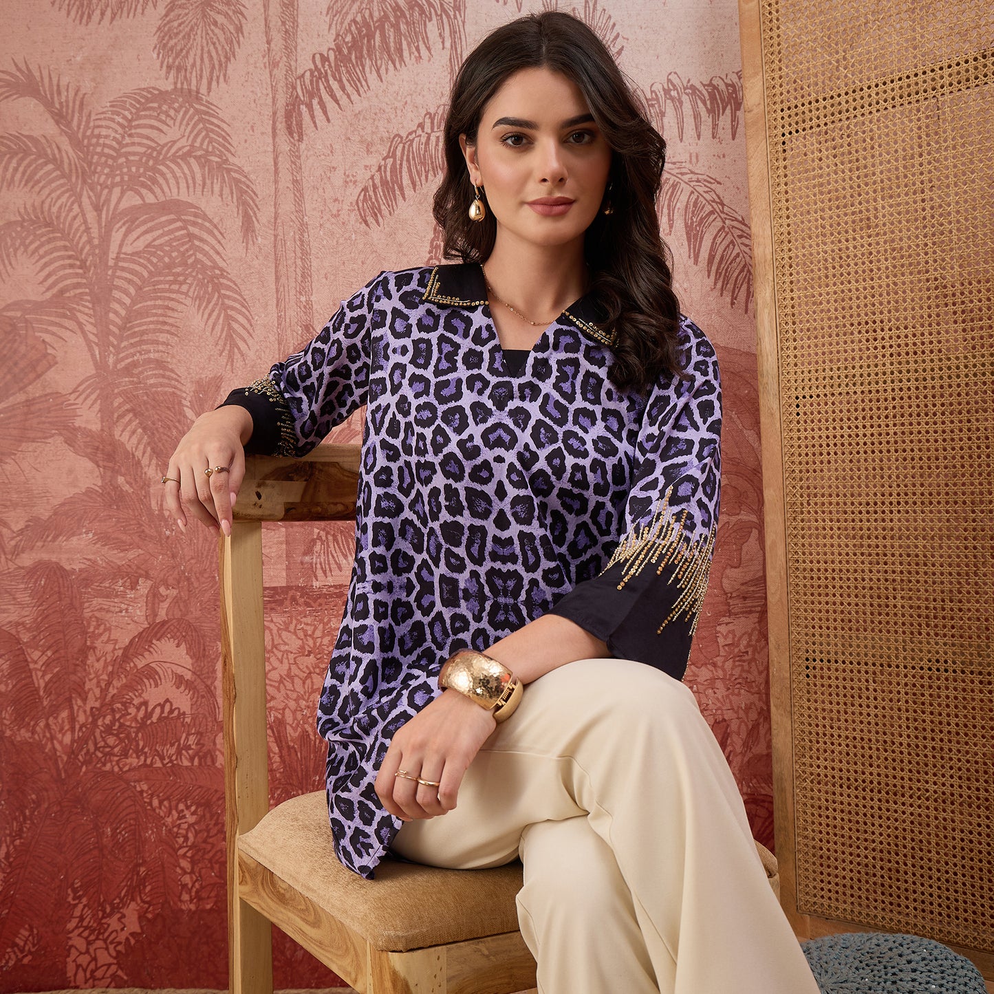 Purple Sequin Leopard Print Top
