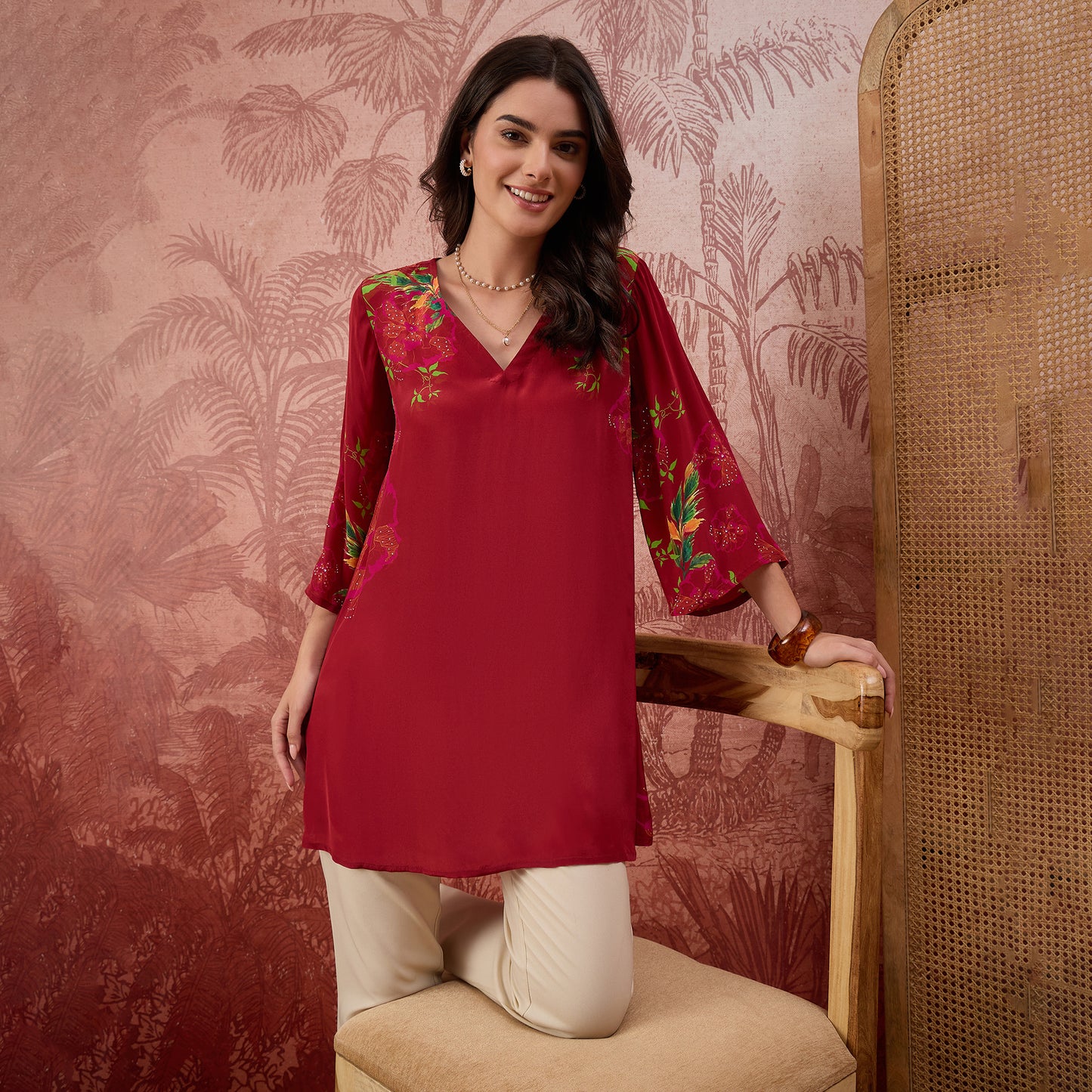 Red Garden Embellished Floral Top