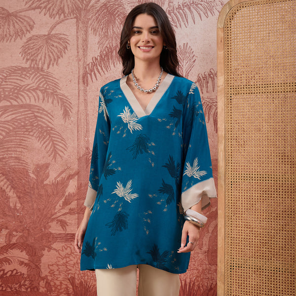 Navy Blue Marine Printed Crystal Embellished Top