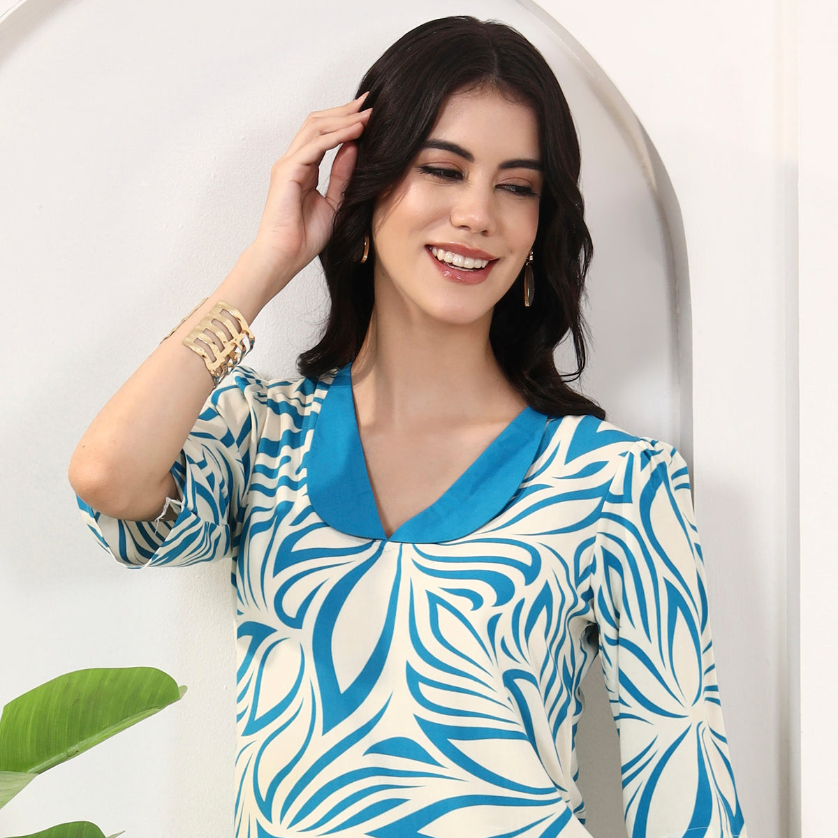 Sky Blue Abstract Print Top for Women – Viscose Rayon | First Resort by Ramola Bachchan