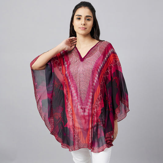 Red Embellished Floral Tunic