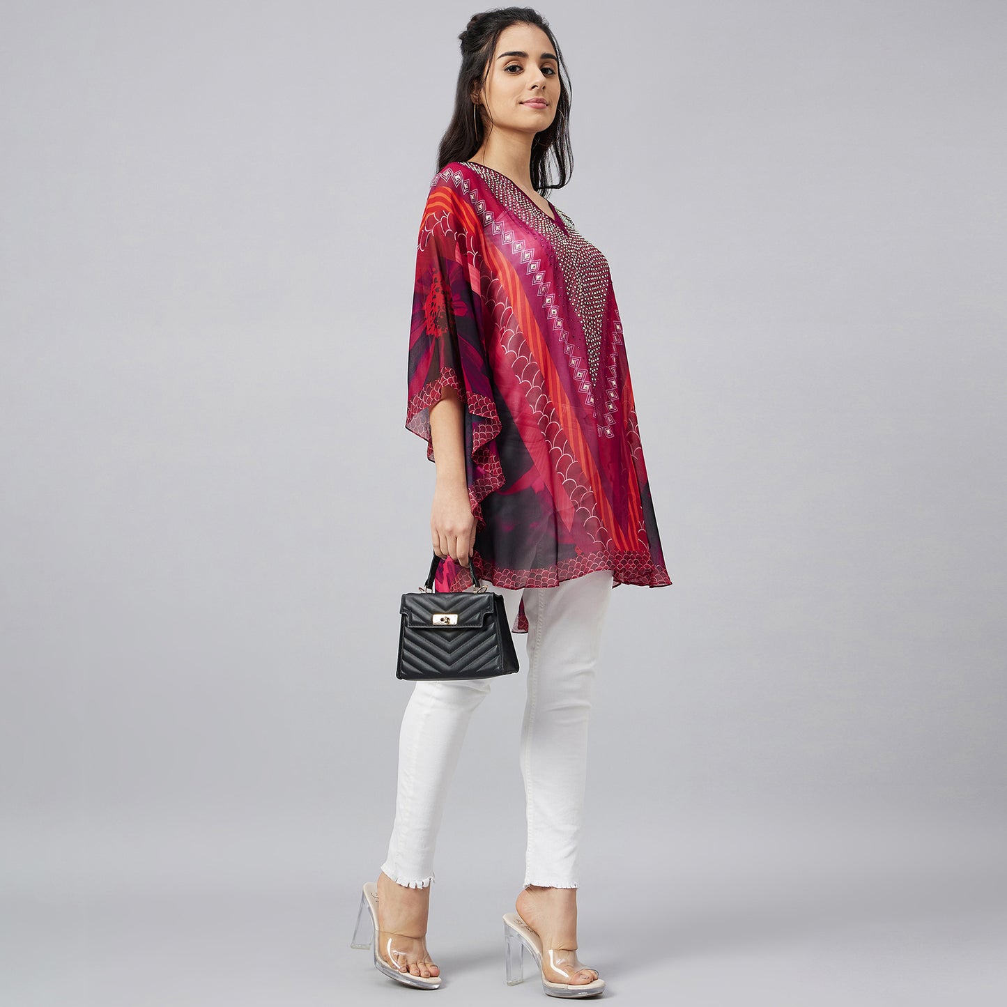 Red Embellished Floral Tunic