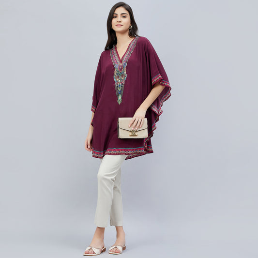 Wine Silk Embellished Tunic