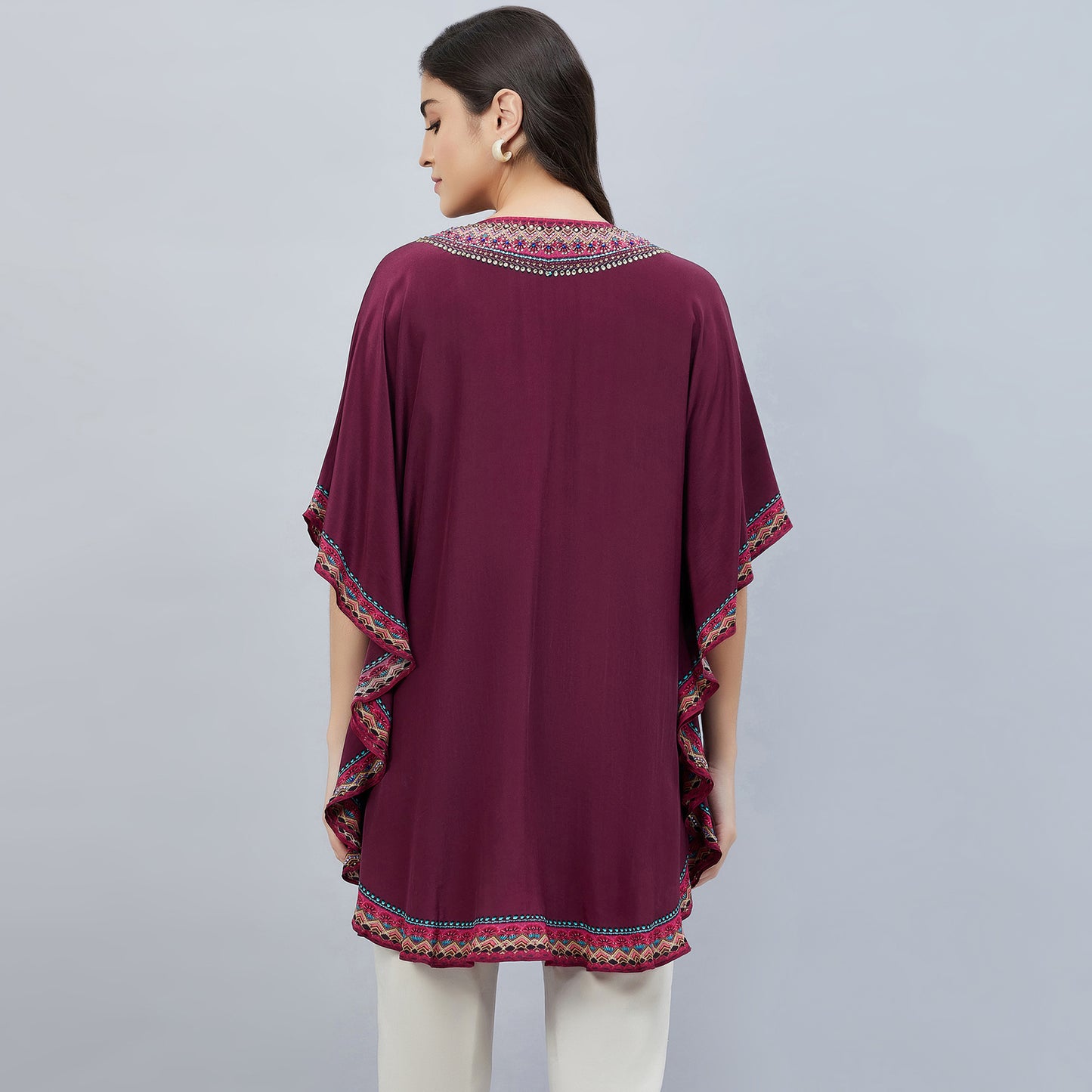 Wine Silk Embellished Tunic