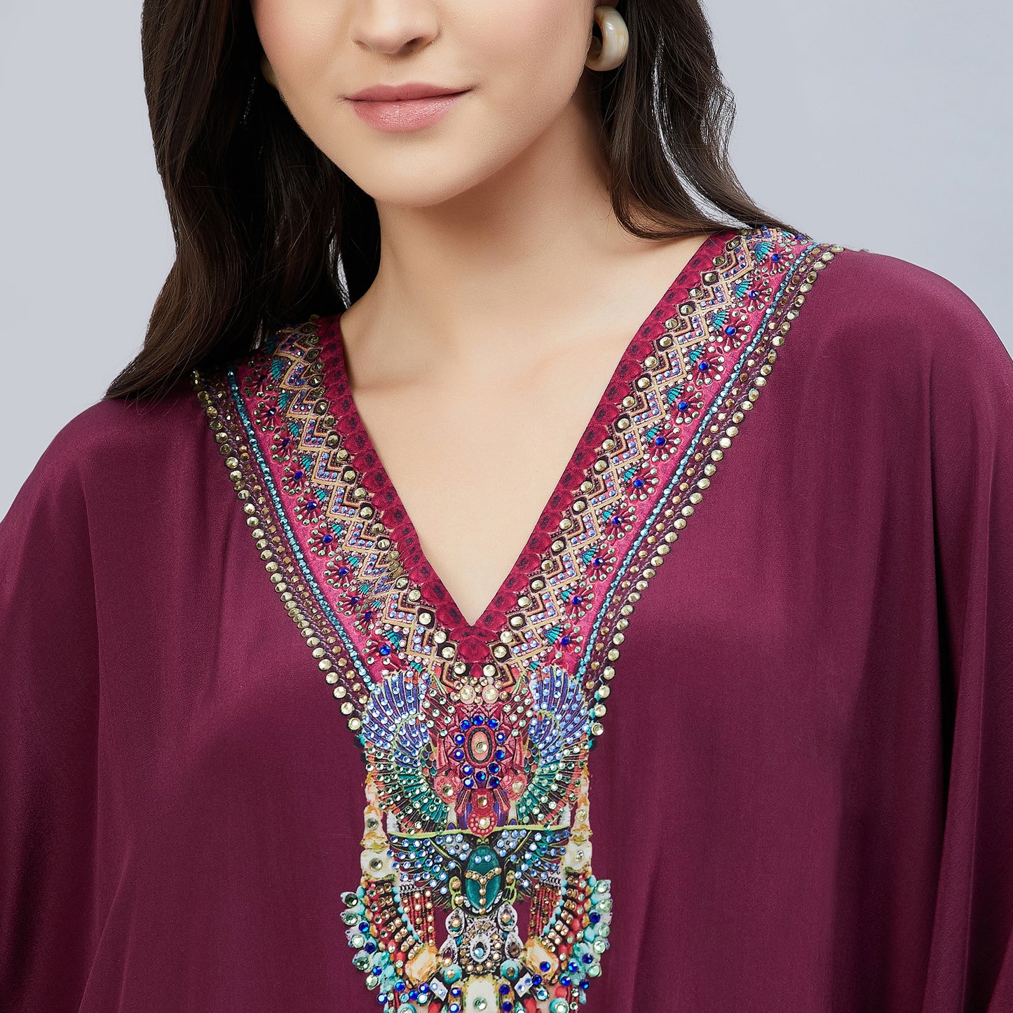 Wine Silk Embellished Tunic