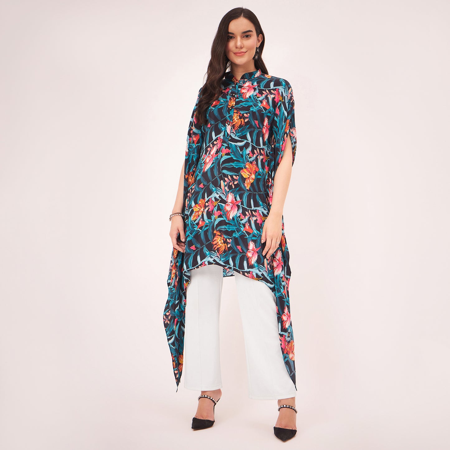 Black Tropical Print Tunic
