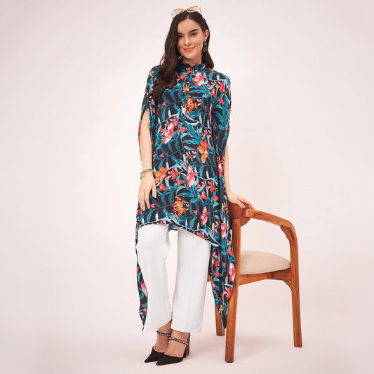 Black Tropical Print Tunic