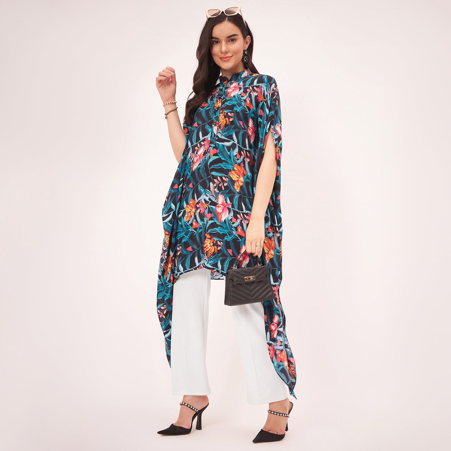 Black Tropical Print Tunic
