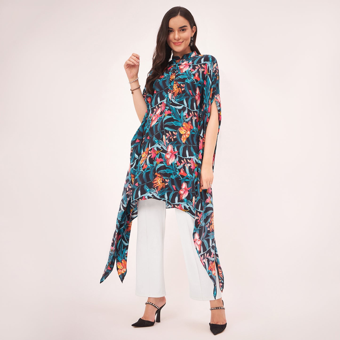 Black Tropical Print Tunic