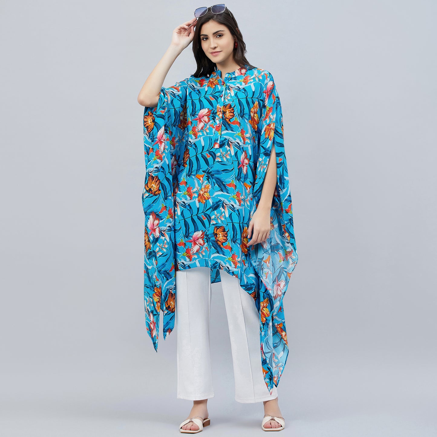 Blue Tropical Print Tunic