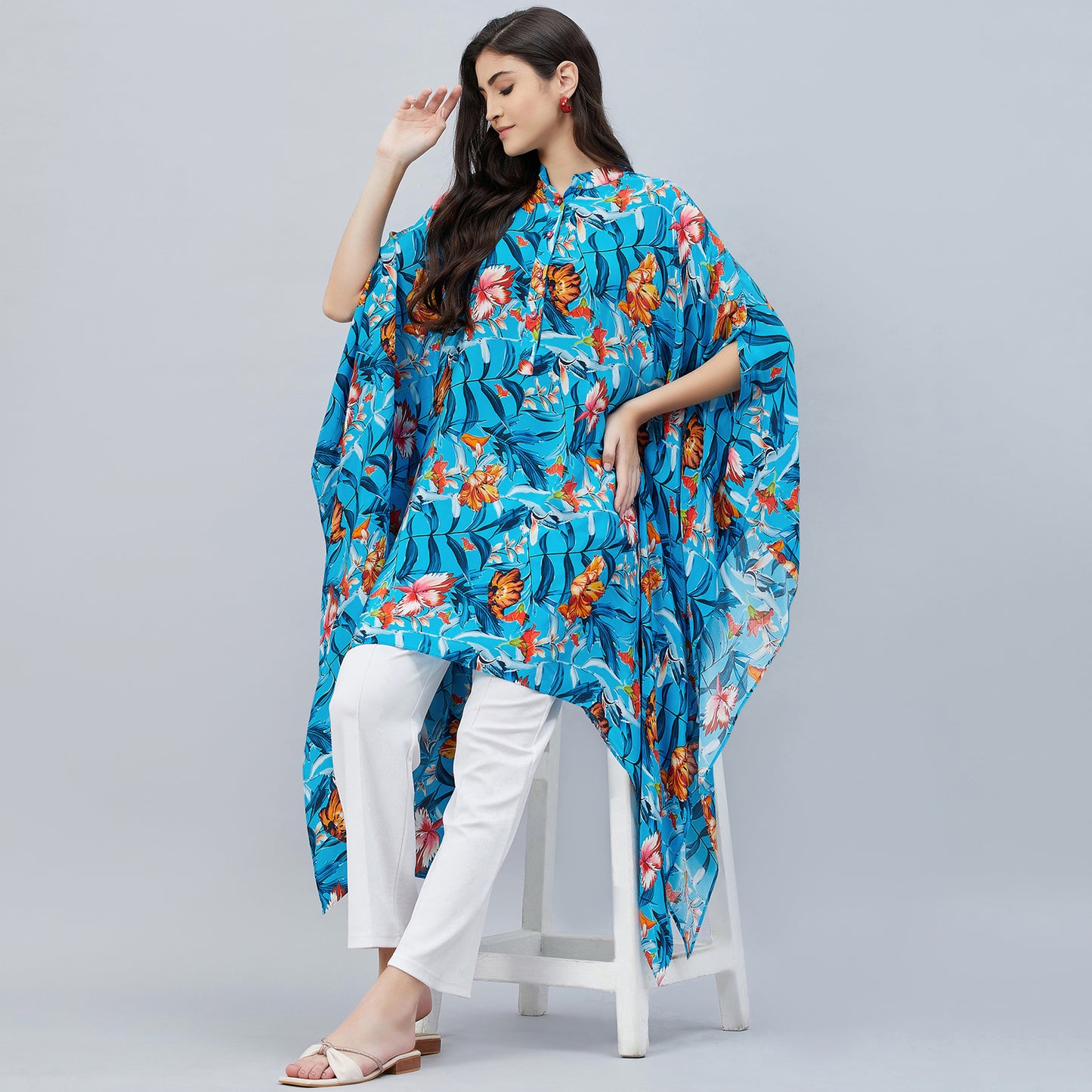 Blue Tropical Print Tunic