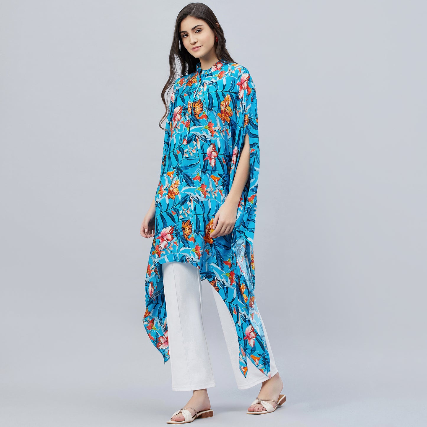 Blue Tropical Print Tunic