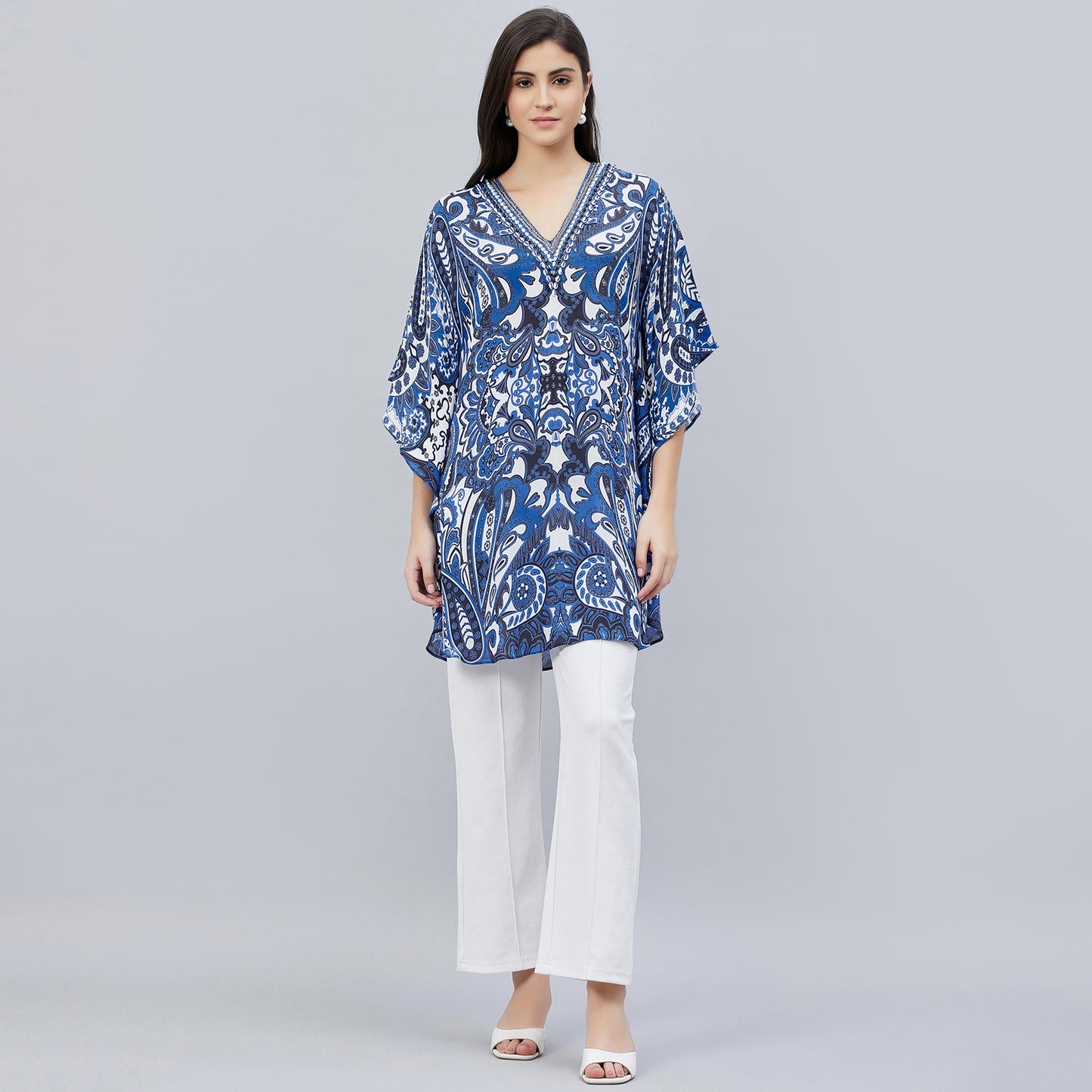 Azure Blue and White Paisley Tunic