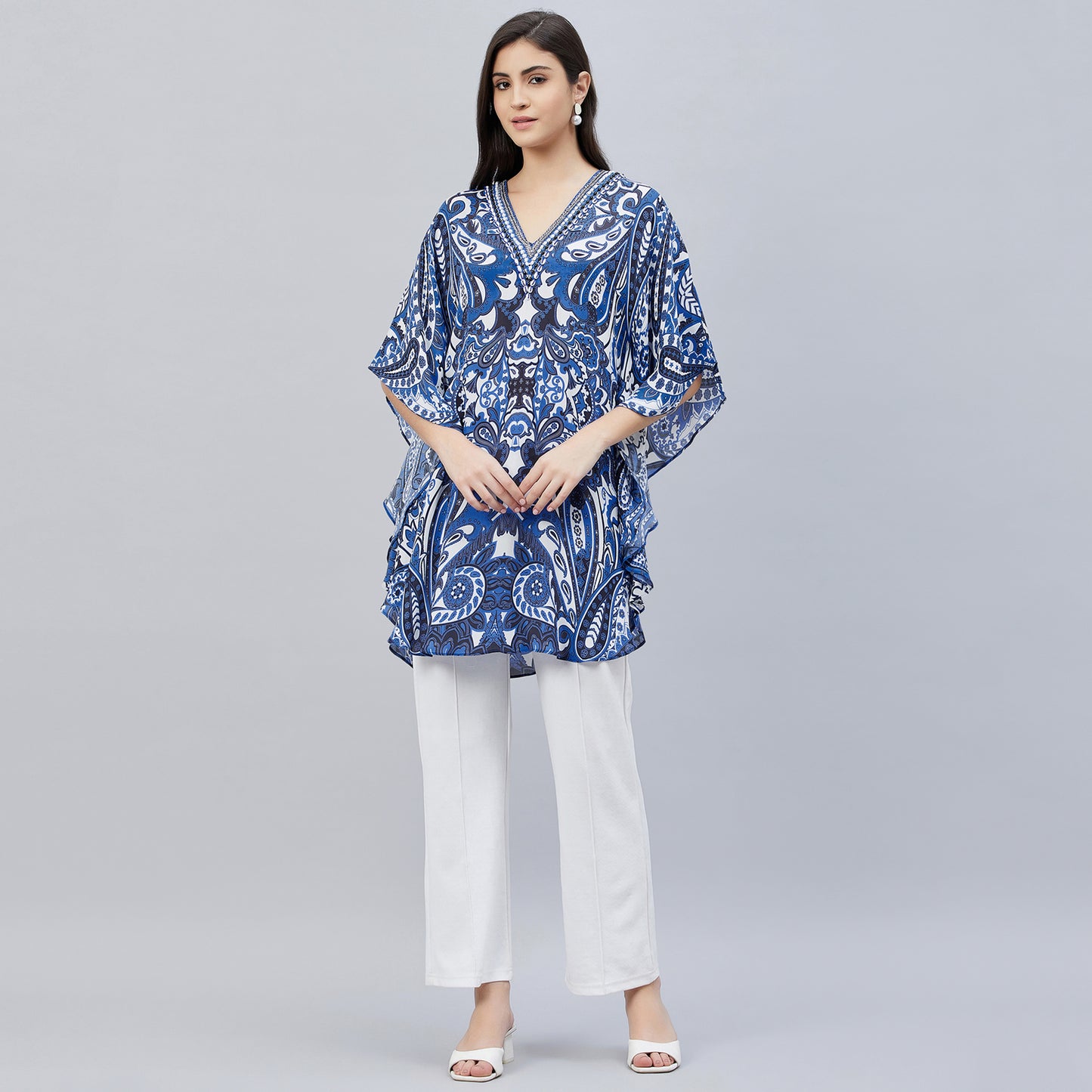 Azure Blue and White Paisley Tunic