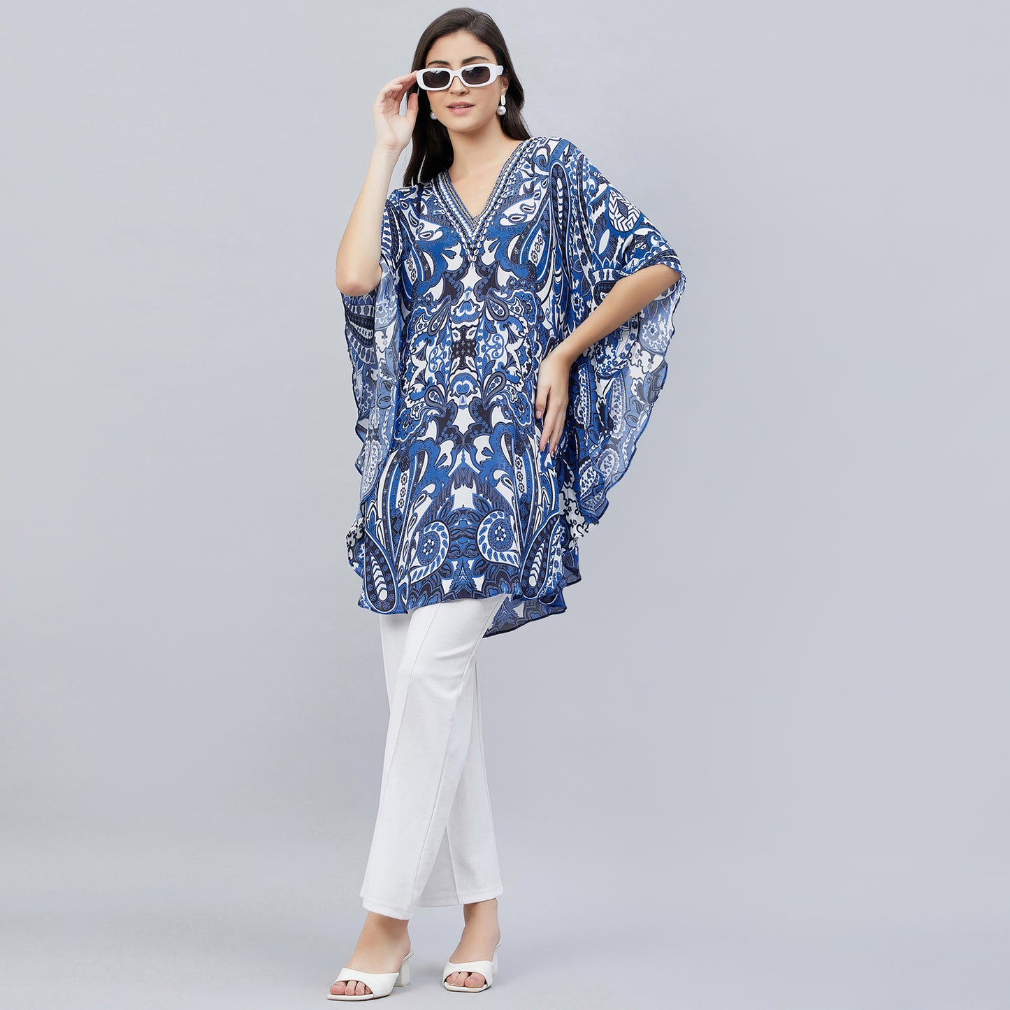 Azure Blue and White Paisley Tunic