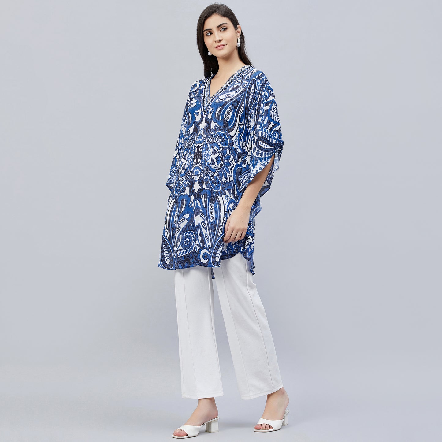 Azure Blue and White Paisley Tunic