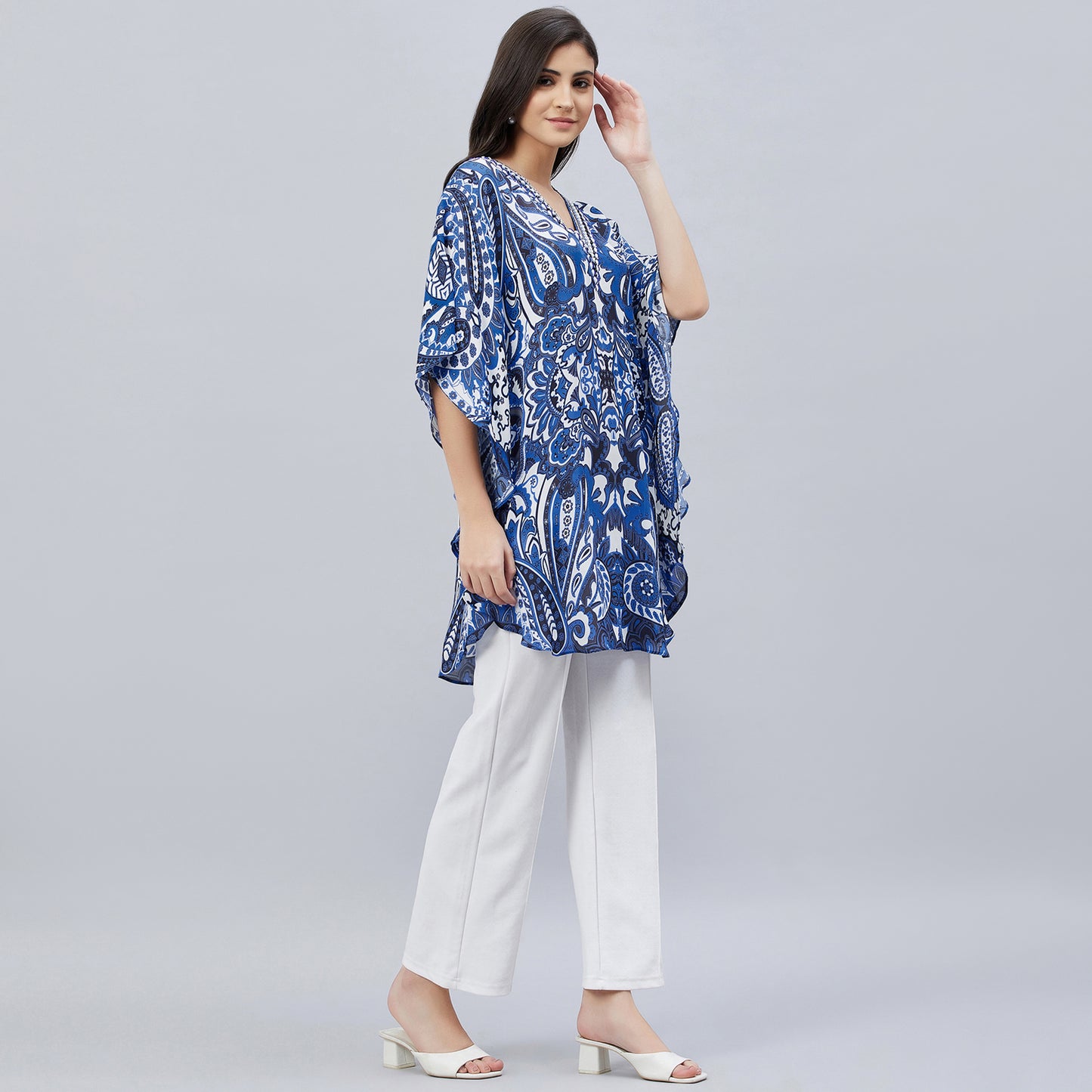 Azure Blue and White Paisley Tunic