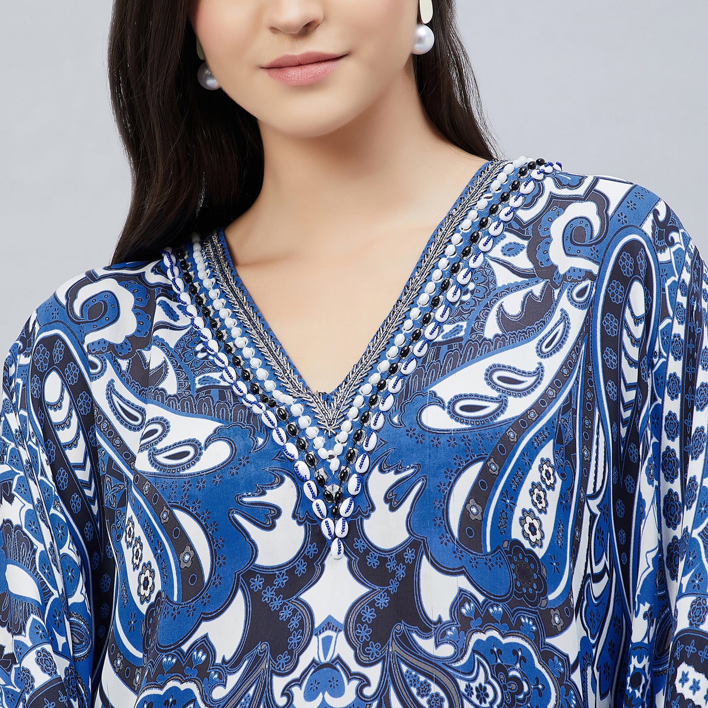 Azure Blue and White Paisley Tunic