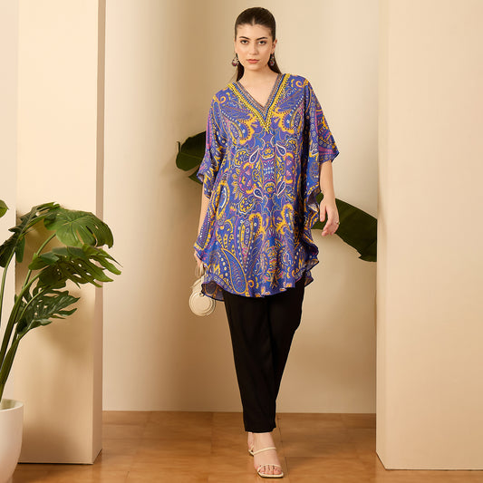 Cobalt Blue and Yellow Paisley Tunic