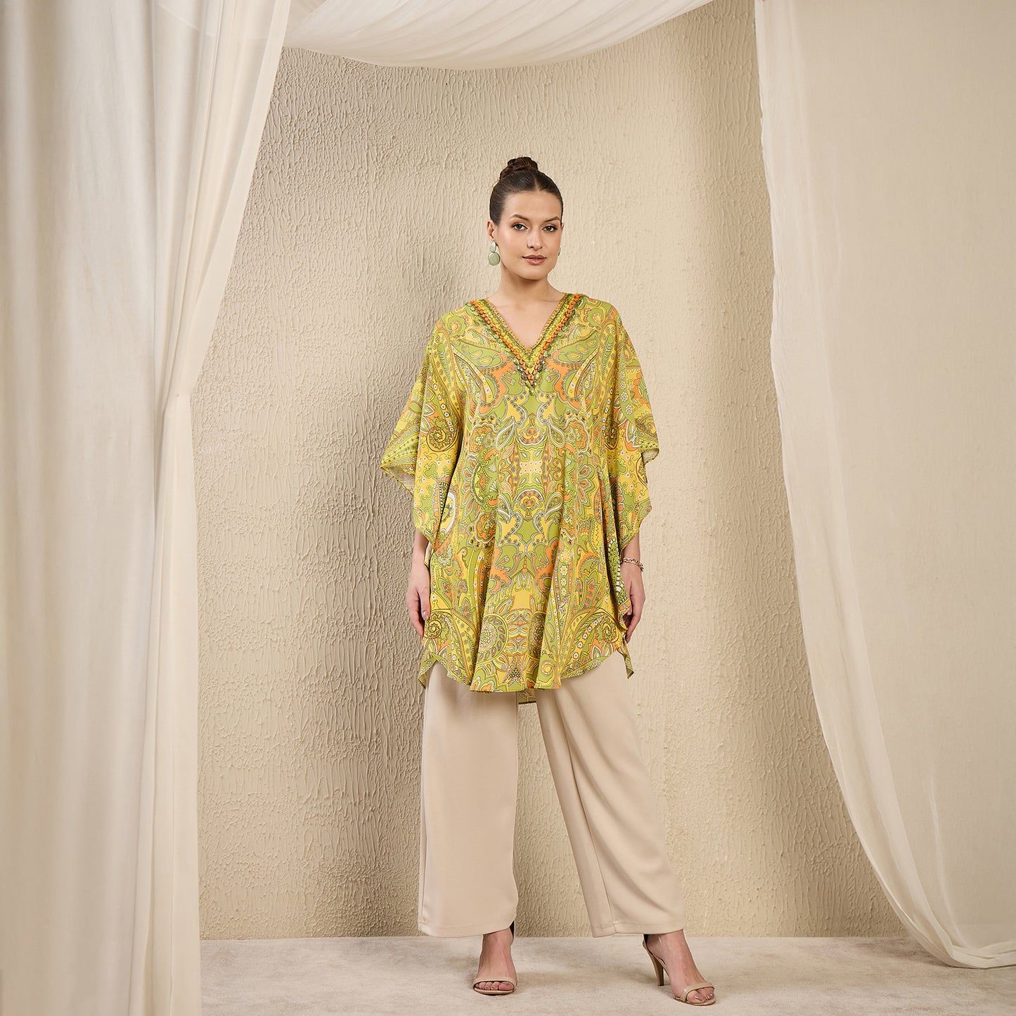 Olive Green and Yellow Paisley Tunic