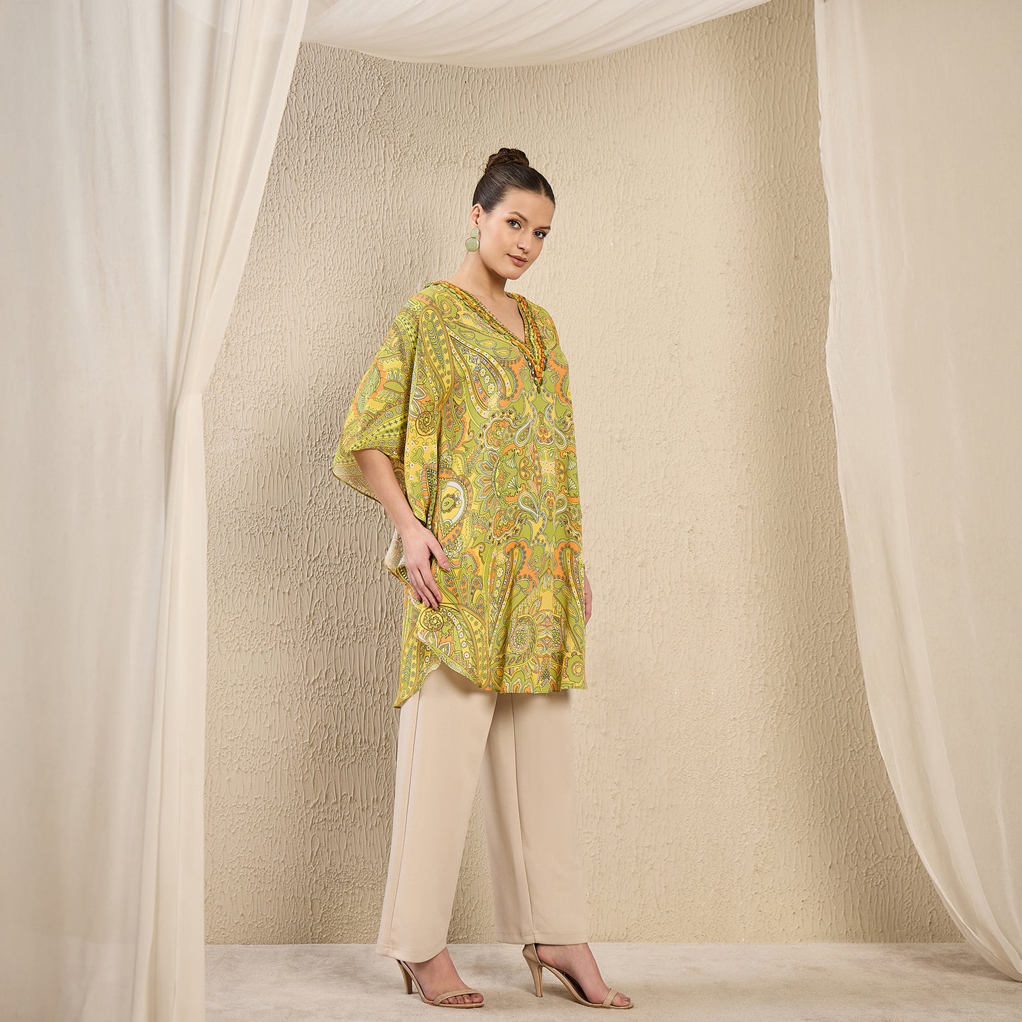 Olive Green and Yellow Paisley Tunic