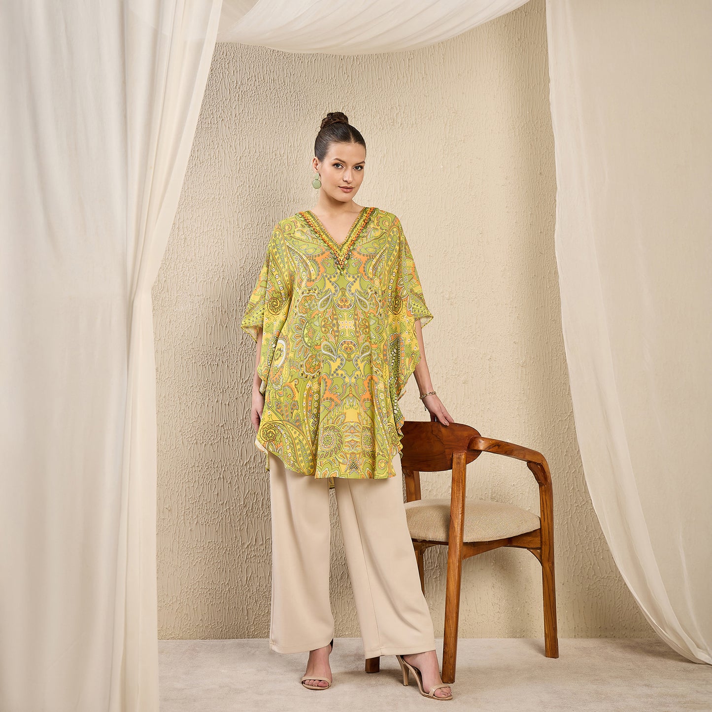 Olive Green and Yellow Paisley Tunic