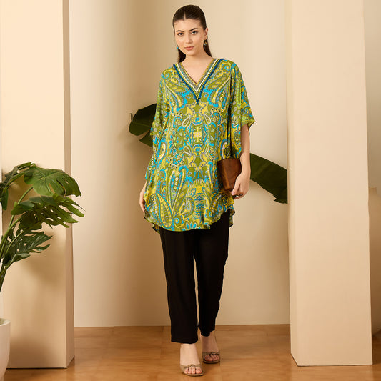 Olive Green and Yellow Paisley Tunic