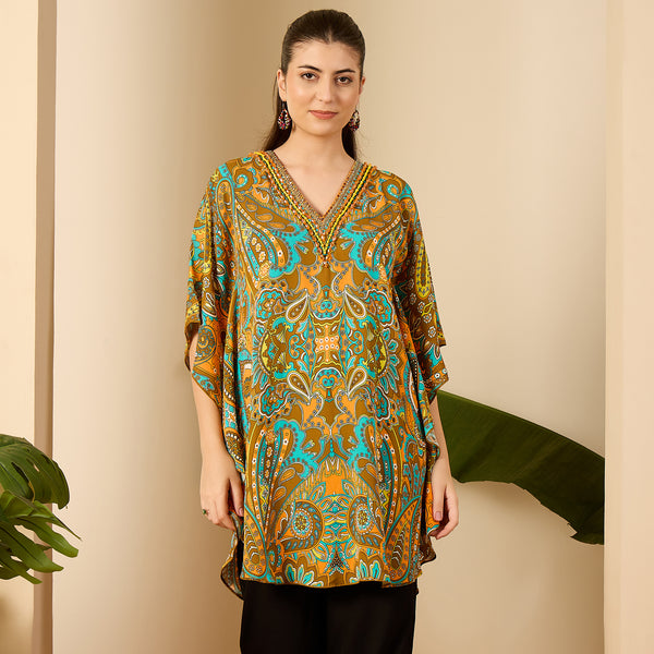 Orange Paisley Print Tunic for Women – Embroidered | First Resort by Ramola Bachchan