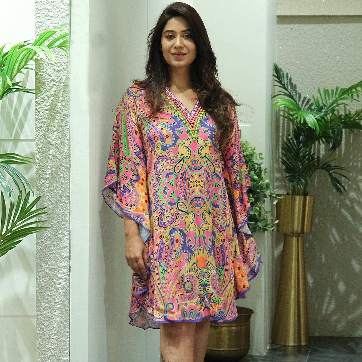 Rose Pink and Yellow Paisley Tunic