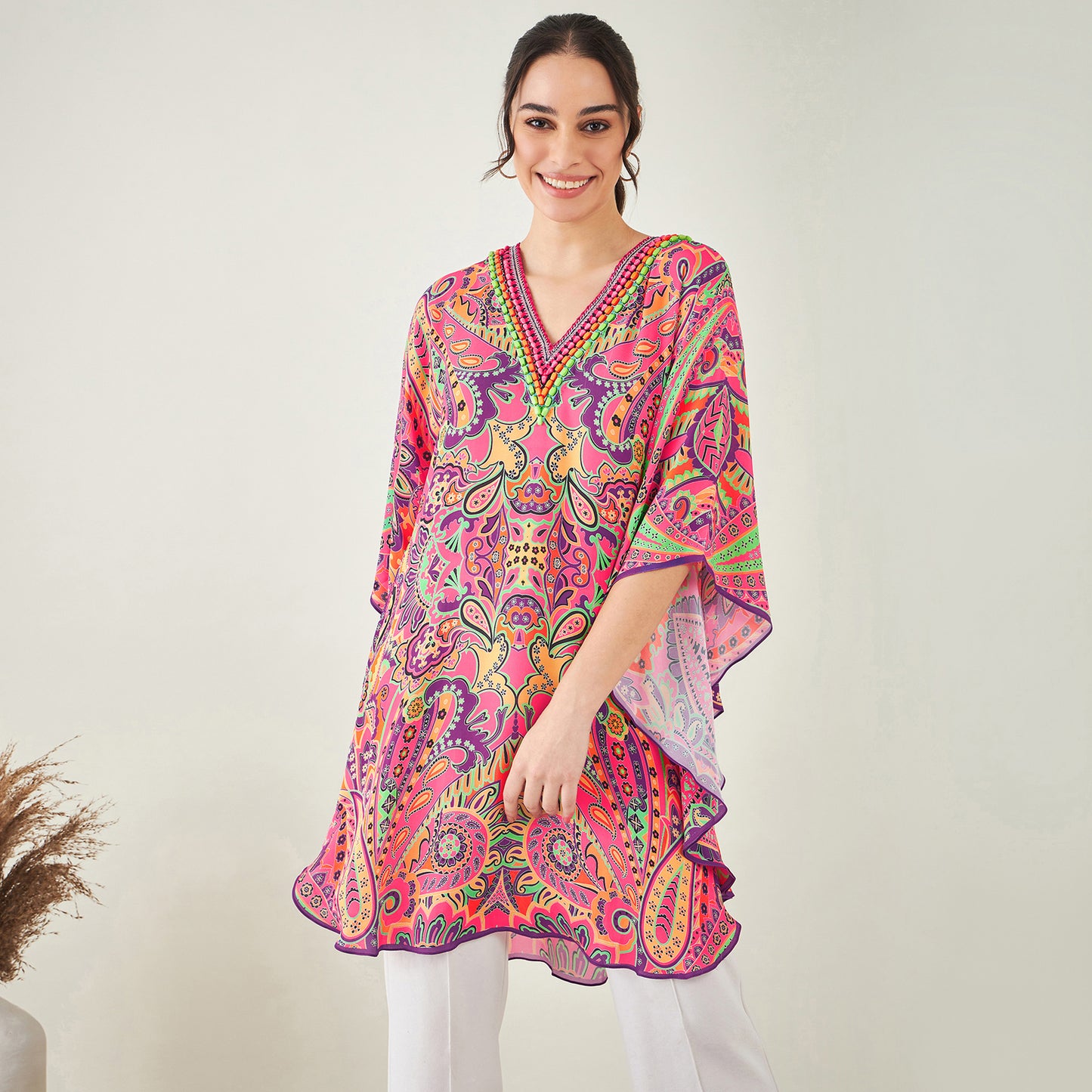 Rose Pink and Yellow Paisley Tunic