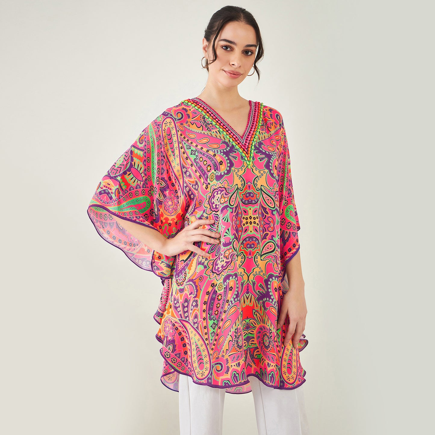 Rose Pink and Yellow Paisley Tunic