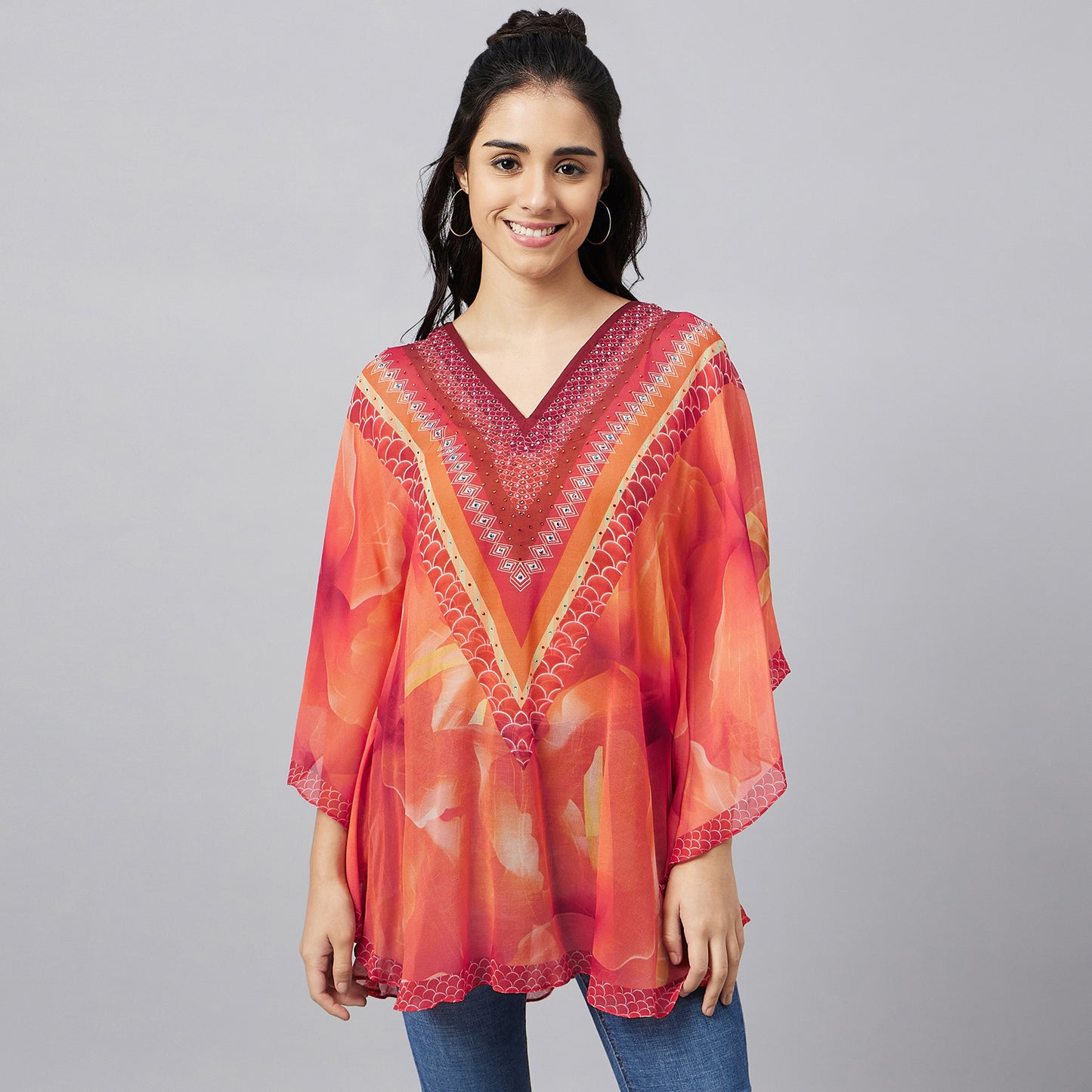 Orange and Red Floral Tunic