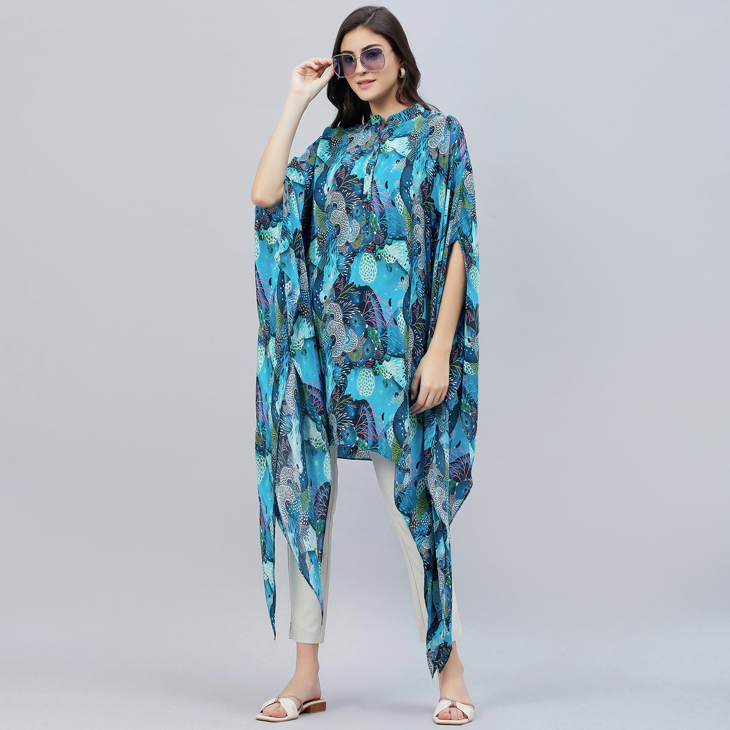 Blue and Green Sea Jungle Print Tunic