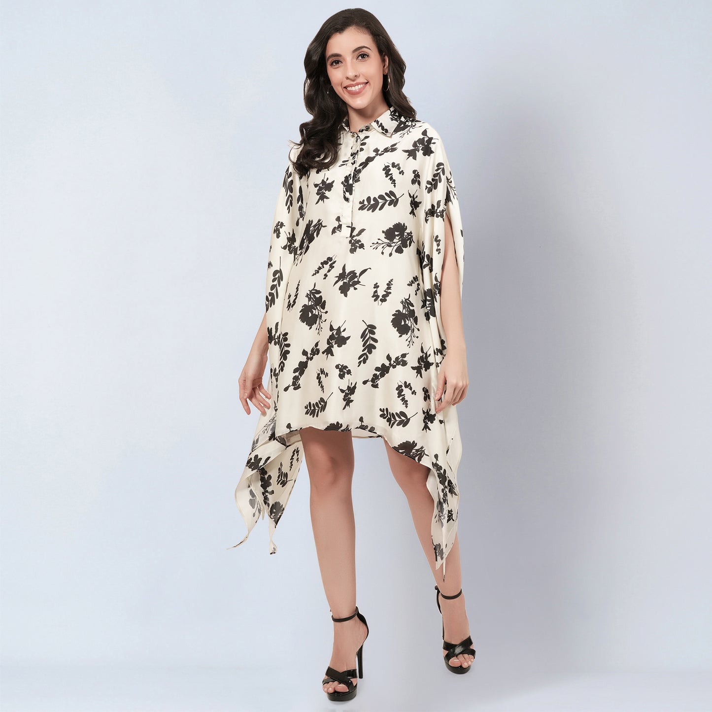 Ivory and Black Floral Tunic