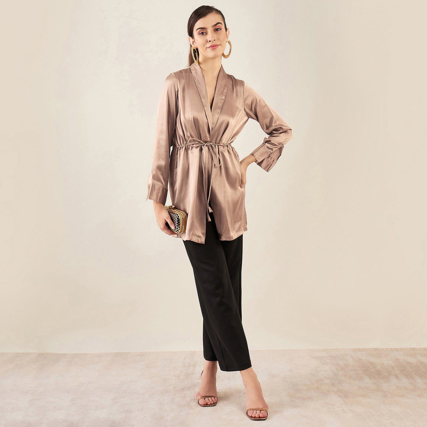 Hazel Brown Semi-Formal Embellished Satin Tunic