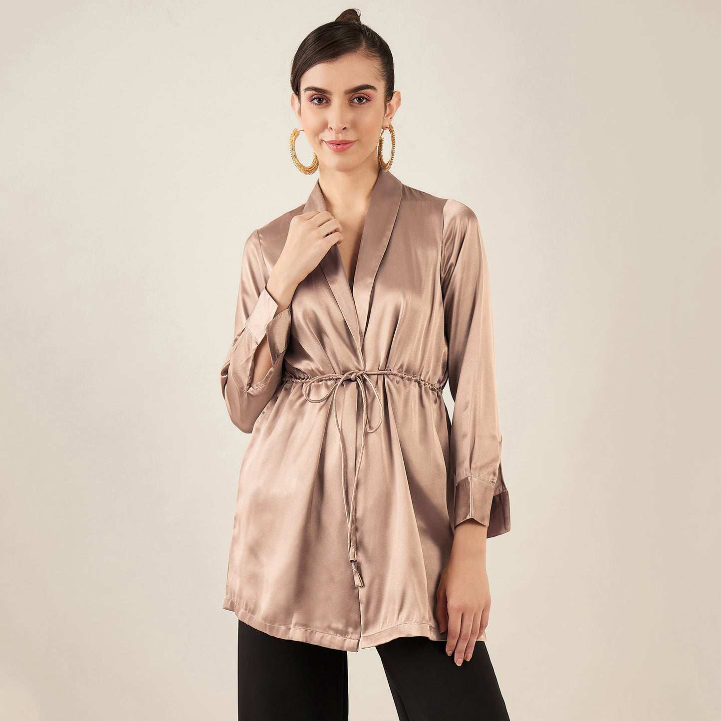 Hazel Brown Semi-Formal Embellished Satin Tunic