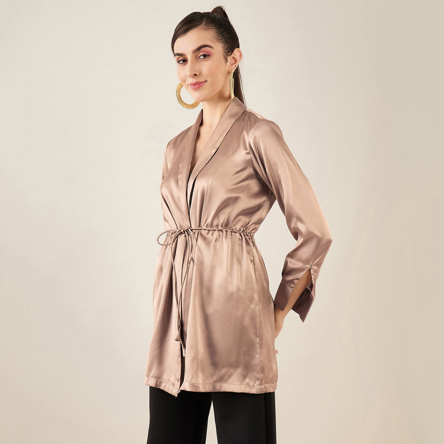 Hazel Brown Semi-Formal Embellished Satin Tunic