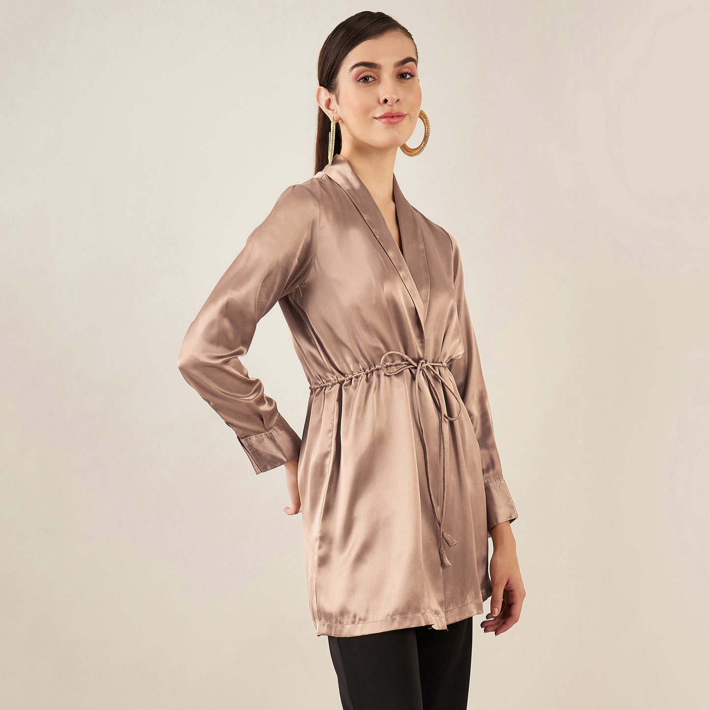 Hazel Brown Semi-Formal Embellished Satin Tunic