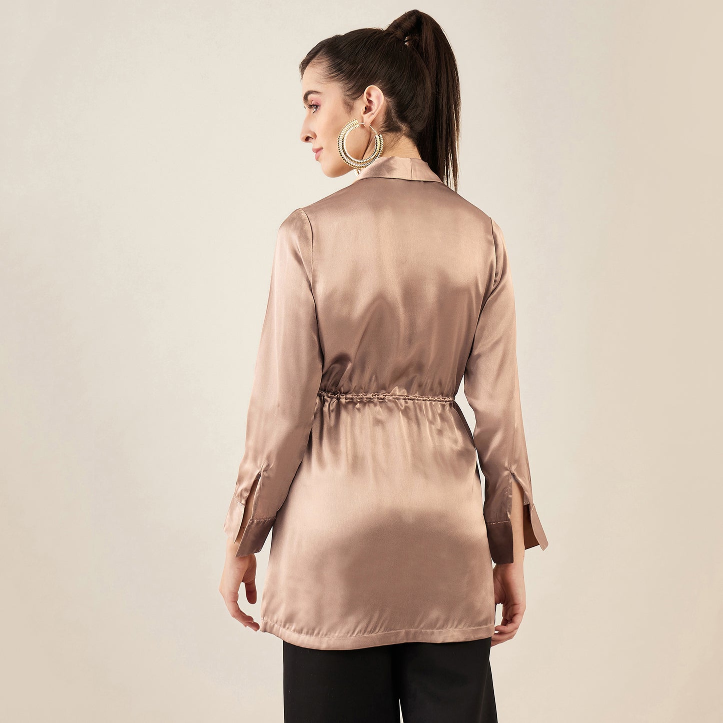 Hazel Brown Semi-Formal Embellished Satin Tunic